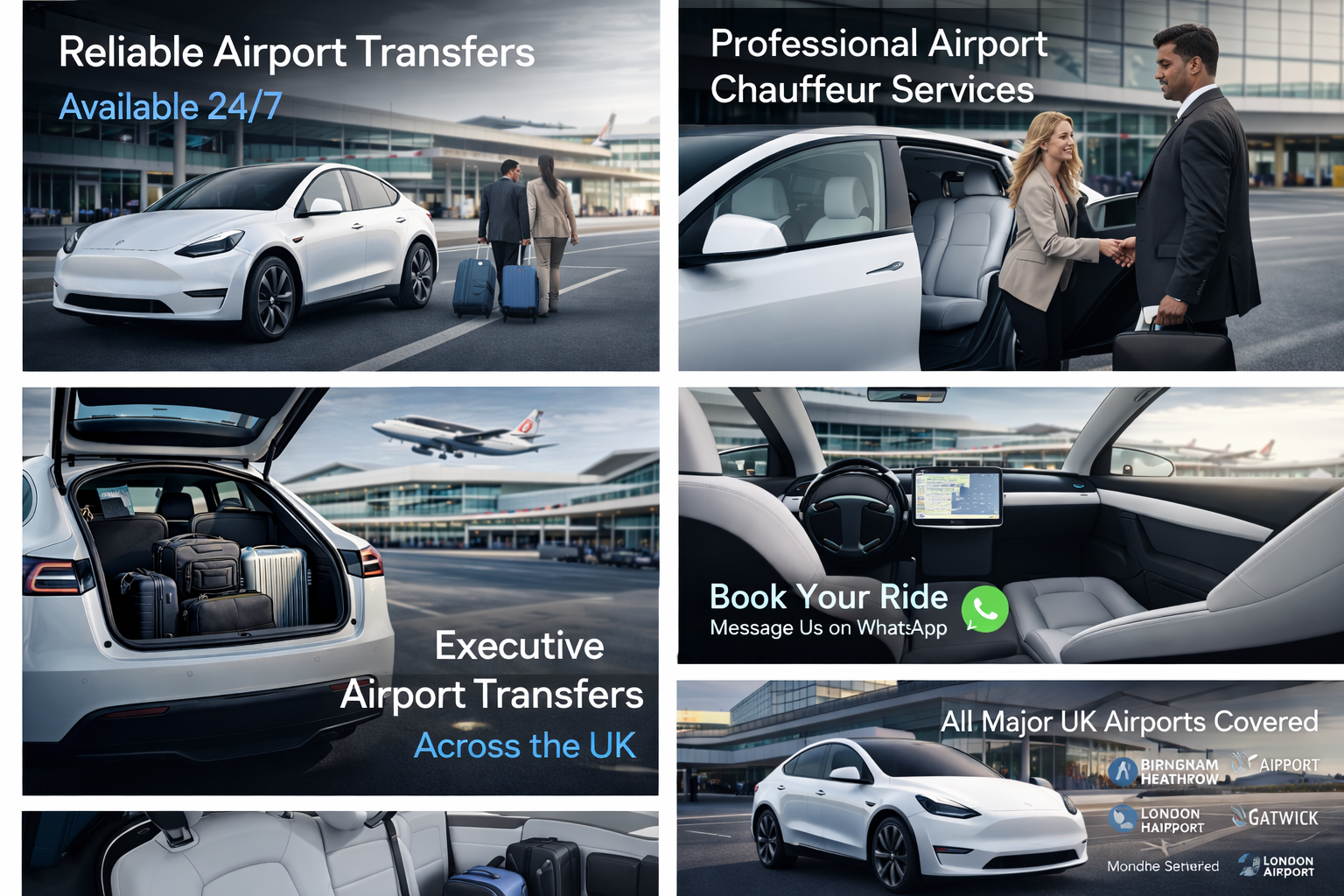 Executive electric airport transfer service collage
